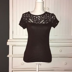 Anthropologie chocolate brown lace fitted top